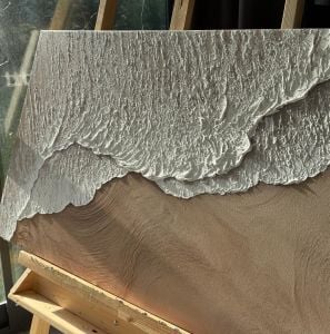 Yağlı Boya Dokulu Kabartmalı Kumsala Vuran Dalgalar Tablo 70x120cm