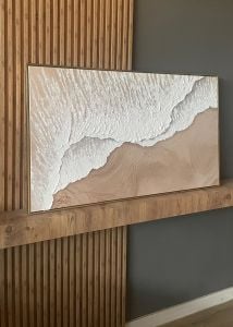 Yağlı Boya Dokulu Kabartmalı Kumsala Vuran Dalgalar Tablo 70x120cm