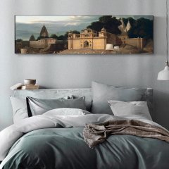 120x50cm Panoramik Kanvas Tuval Tablo Temple Kod: P075 Altın Metal Çerçeve-