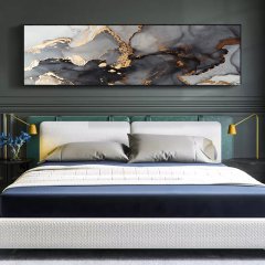 120x50cm Panoramik Kanvas Tuval Tablo Siyah Ink Kod: P076 Altın Metal Çerçeve-