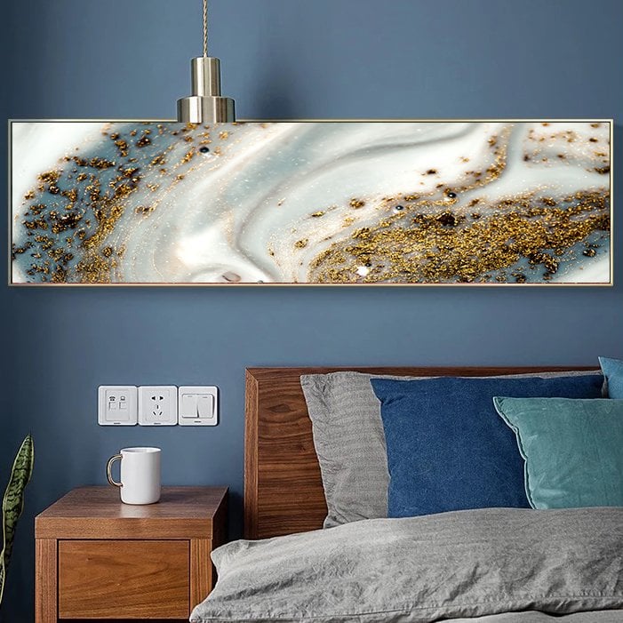 120x50cm Panoramik Kanvas Tuval Tablo Gold Epoksi Kod: P077 Altın Metal Çerçeve-