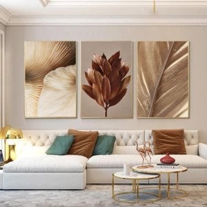 Üçlü Kanvas Tuval Tablo Seti Bej & Gold Kod: RL8278-K