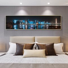 120x50cm Panoramik Kanvas Tuval Tablo Neon City Kod: P079 Altın Metal Çerçeve-