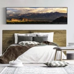 120x50cm Panoramik Kanvas Tuval Tablo Dağ Manzarası Kod: P081 Altın Metal Çerçeve-