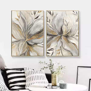 İkili Kanvas Tuval Tablo Abstract Flower Kod: TLH57-K