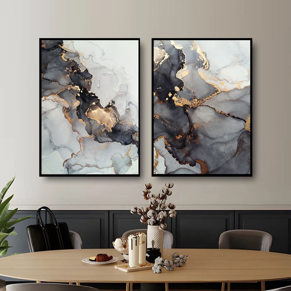 İkili Kanvas Tuval Tablo Soyut Mermer Kod: K5152-S