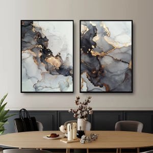 İkili Kanvas Tuval Tablo Soyut Mermer Kod: K5152-S