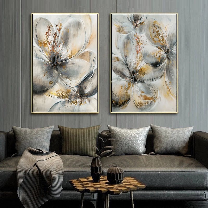 İkili Kanvas Tuval Tablo Soyut Çiçek Kod: LK556-KS5