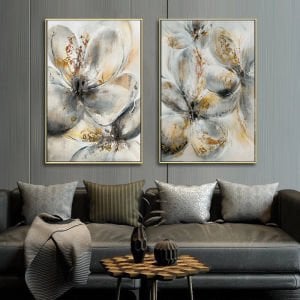 İkili Kanvas Tuval Tablo Soyut Çiçek Kod: LK556-KS5