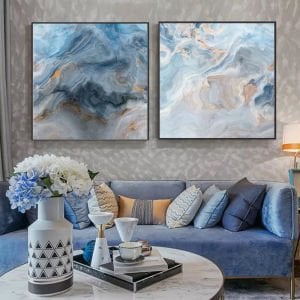 İkili Kanvas Tuval Tablo Blue Steam Kod: H34-K