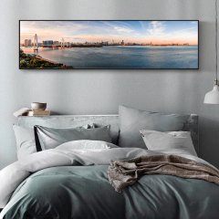 120x50cm Panoramik Kanvas Tuval Tablo Şehir Manzrası Kod: P084 Altın Metal Çerçeve-