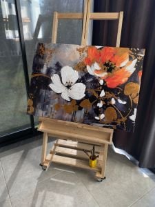 Yağlı Boya Dokulu Kabartmalı Büyük Çiçekler Tablo