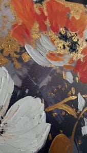 Yağlı Boya Dokulu Kabartmalı Büyük Çiçekler Tablo