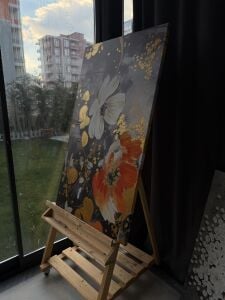 Yağlı Boya Dokulu Kabartmalı Büyük Çiçekler Tablo