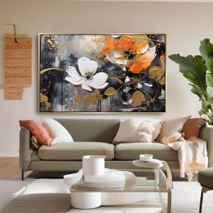 Yağlı Boya Dokulu Kabartmalı Büyük Çiçekler Tablo