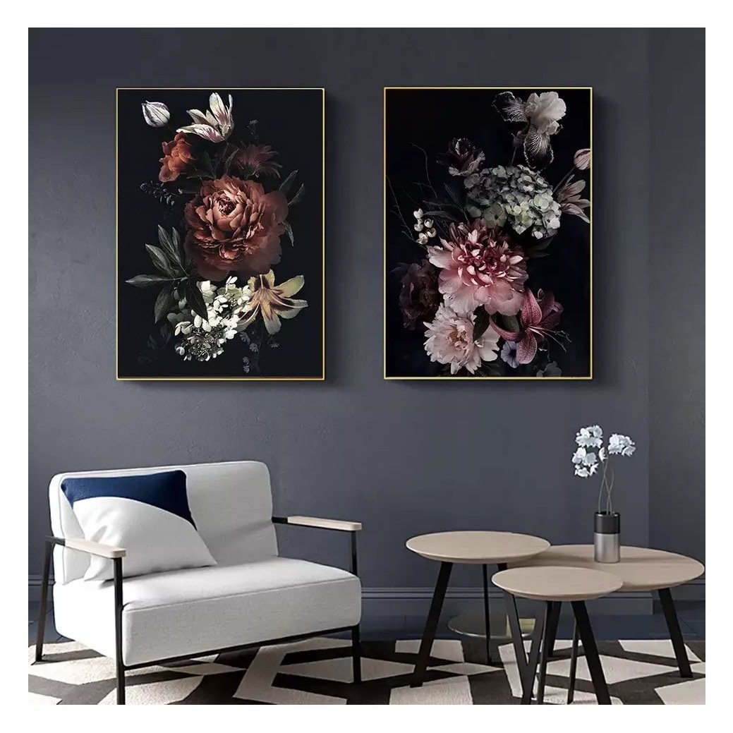 İkili Kanvas Tuval Tablo Flowers Kod: LK758-K