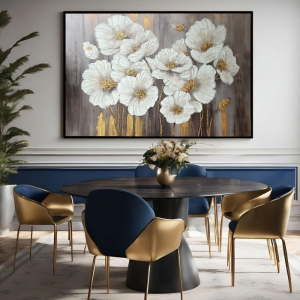 Yağlı Boya Dokulu Kabartmalı Beyaz Çiçekler Tablo