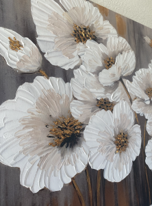 Yağlı Boya Dokulu Kabartmalı Beyaz Çiçekler Tablo