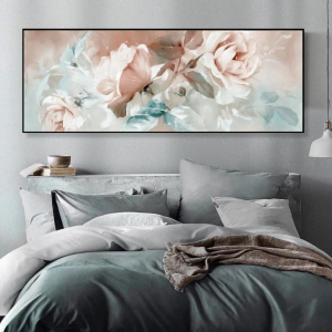 120x50cm Panoramik Kanvas Tuval Tablo Soft Güller Kod: TLH87-K Altın Metal Çerçeve-