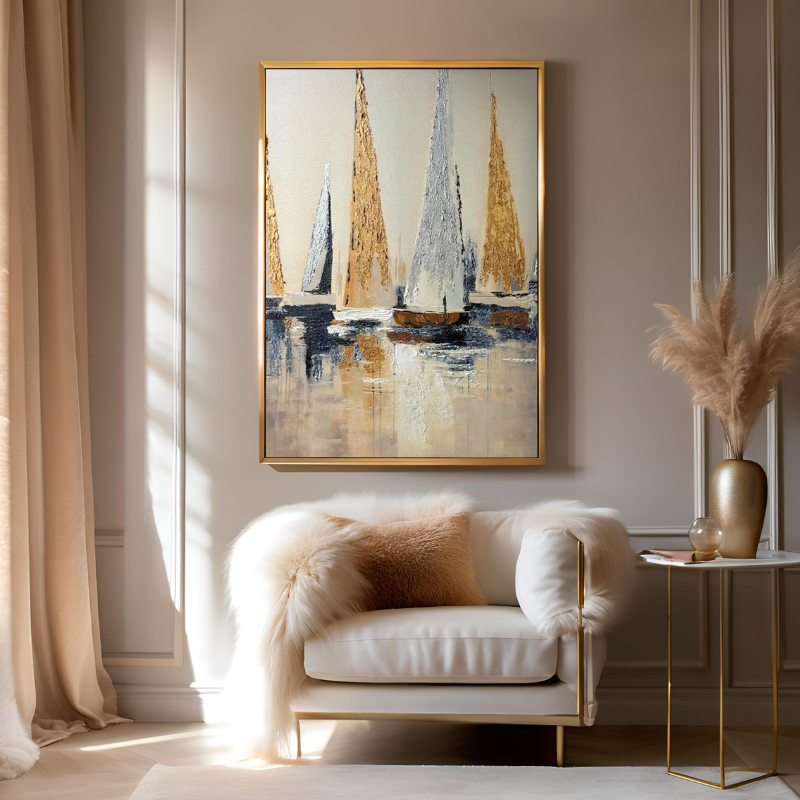 70x100cm Yağlı Boya Dokulu Kabartmalı Yelken Tablo