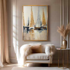 70x100cm Yağlı Boya Dokulu Kabartmalı Yelken Tablo