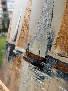 70x100cm Yağlı Boya Dokulu Kabartmalı Yelken Tablo