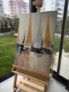 70x100cm Yağlı Boya Dokulu Kabartmalı Yelken Tablo