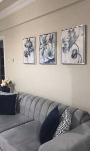 Üçlü Kanvas Tuval Tablo Seti Soğuk Mavi Çiçekler Soyut Kod: CB5523-KS