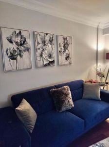 Üçlü Kanvas Tuval Tablo Seti Soğuk Mavi Çiçekler Soyut Kod: CB5523-KS