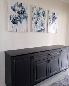 Üçlü Kanvas Tuval Tablo Seti Soğuk Mavi Çiçekler Soyut Kod: CB5523-KS