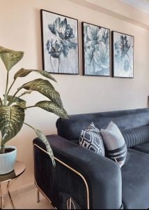 Üçlü Kanvas Tuval Tablo Seti Soğuk Mavi Çiçekler Soyut Kod: CB5523-KS