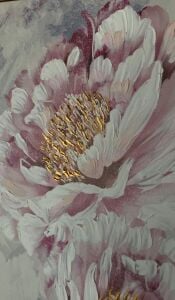 Yağlı Boya Dokulu Kabartmalı Pembe Çiçekler Tablosu