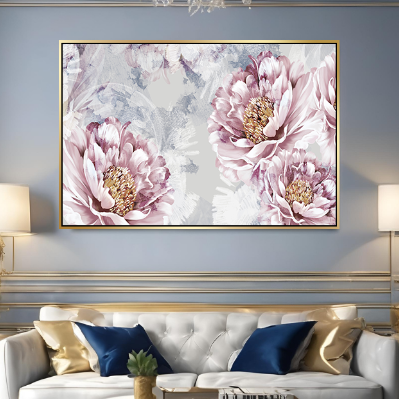 Yağlı Boya Dokulu Kabartmalı Pembe Çiçekler Tablosu