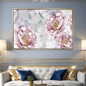 Yağlı Boya Dokulu Kabartmalı Pembe Çiçekler Tablosu