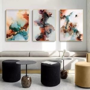Üçlü Kanvas Tuval Tablo Seti Pastel Ink Desenler Kod: B091-K