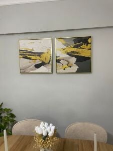 İkili Kanvas Tuval Tablo Altın Detaylı Soyut Kod: EYL18