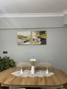 İkili Kanvas Tuval Tablo Altın Detaylı Soyut Kod: EYL18