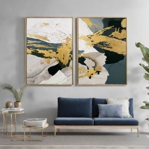 İkili Kanvas Tuval Tablo Altın Detaylı Soyut Kod: EYL18