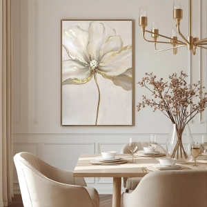 Yağlı Boya Dokulu Kabartmalı Gold Detaylı Zarif Çiçek Tablo