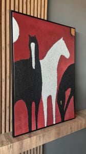 Yağlı Boya Dokulu Kabartmalı Abstract Atlar Tablosu V2
