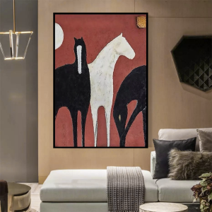 Yağlı Boya Dokulu Kabartmalı Abstract Atlar Tablosu V2