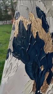 Yağlı Boya Dokulu Kabartmalı Petrol Mavisi Soyut Detaylar Tablo 90x90cm