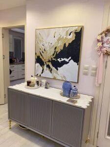 Yağlı Boya Dokulu Kabartmalı Petrol Mavisi Soyut Detaylar Tablo 90x90cm