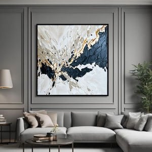 Yağlı Boya Dokulu Kabartmalı Petrol Mavisi Soyut Detaylar Tablo 90x90cm