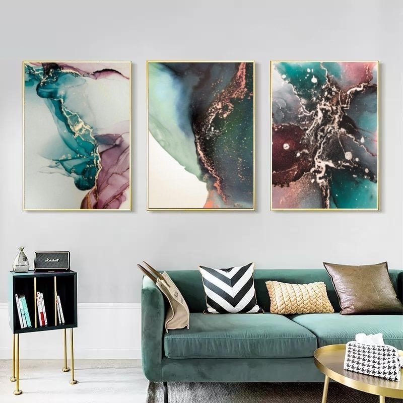 Üçlü Kanvas Tuval Tablo Seti Blue & Pink Ink Kod: SS1703-K
