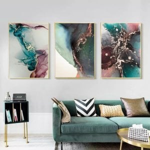 Üçlü Kanvas Tuval Tablo Seti Blue & Pink Ink Kod: SS1703-K