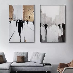 İkili Kanvas Tuval Tablo City Silhouette Kod: Y815-K