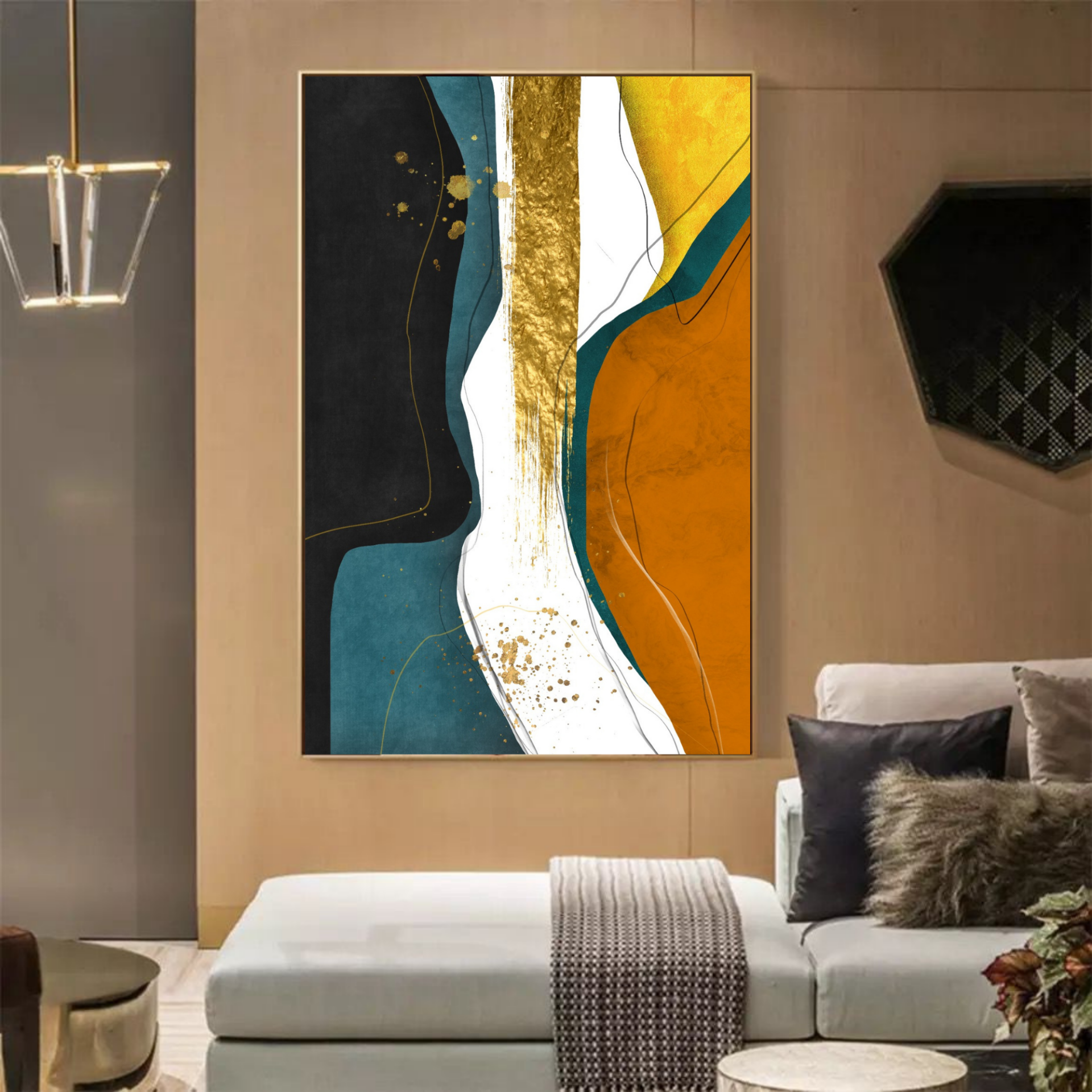 Kanvas Tuval Tablo Altınlı Bohem Soyut Kod: TLH15-K