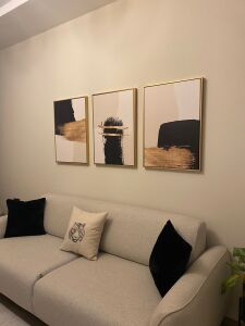 Üçlü Kanvas Tuval Tablo Seti Gold Detaylı Soyut Kod: LK397-K