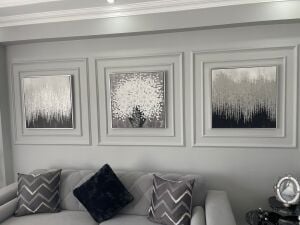 Yağlı Boya Dokulu Vazoda Beyaz Çiçekler Tablosu 90x90cm